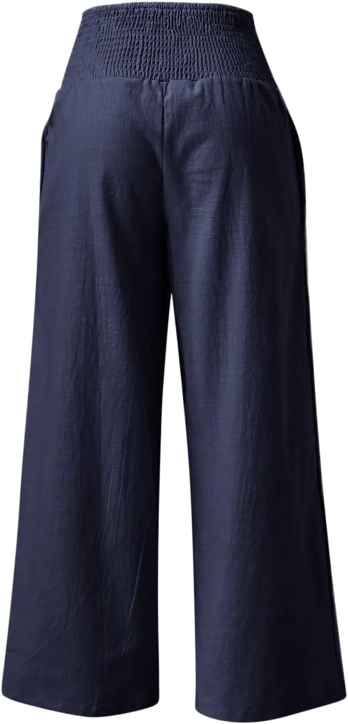 Plus Size Wide Leg Pants for Women Loose Fit Elastic High Waisted Straight Leg Palazzo Pant with Pockets Lounge Trousers