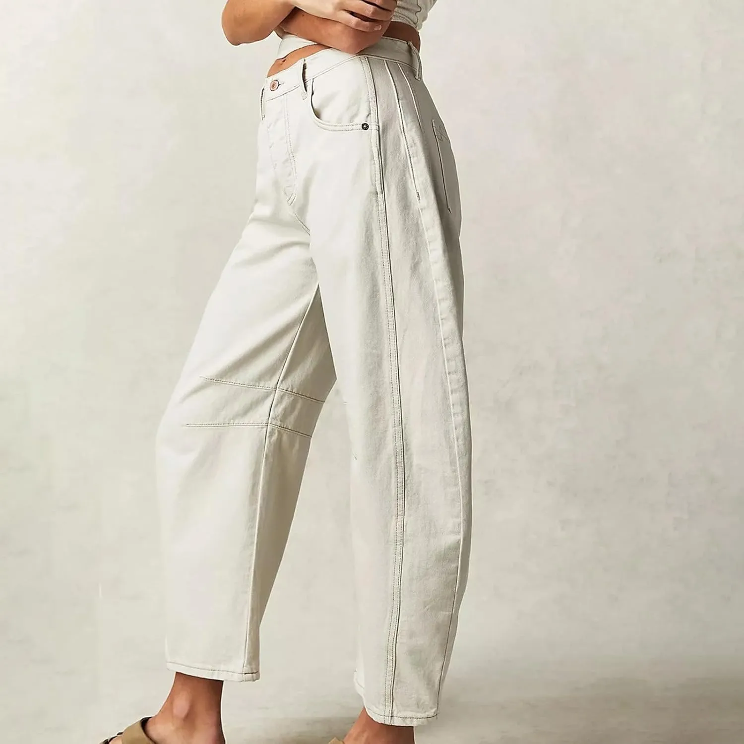 Plus Size Women's Barrel Jeans High Waisted Casual Straight Leg Stretchy Trendy Wide Leg Denim Pant Long Trouser 2025