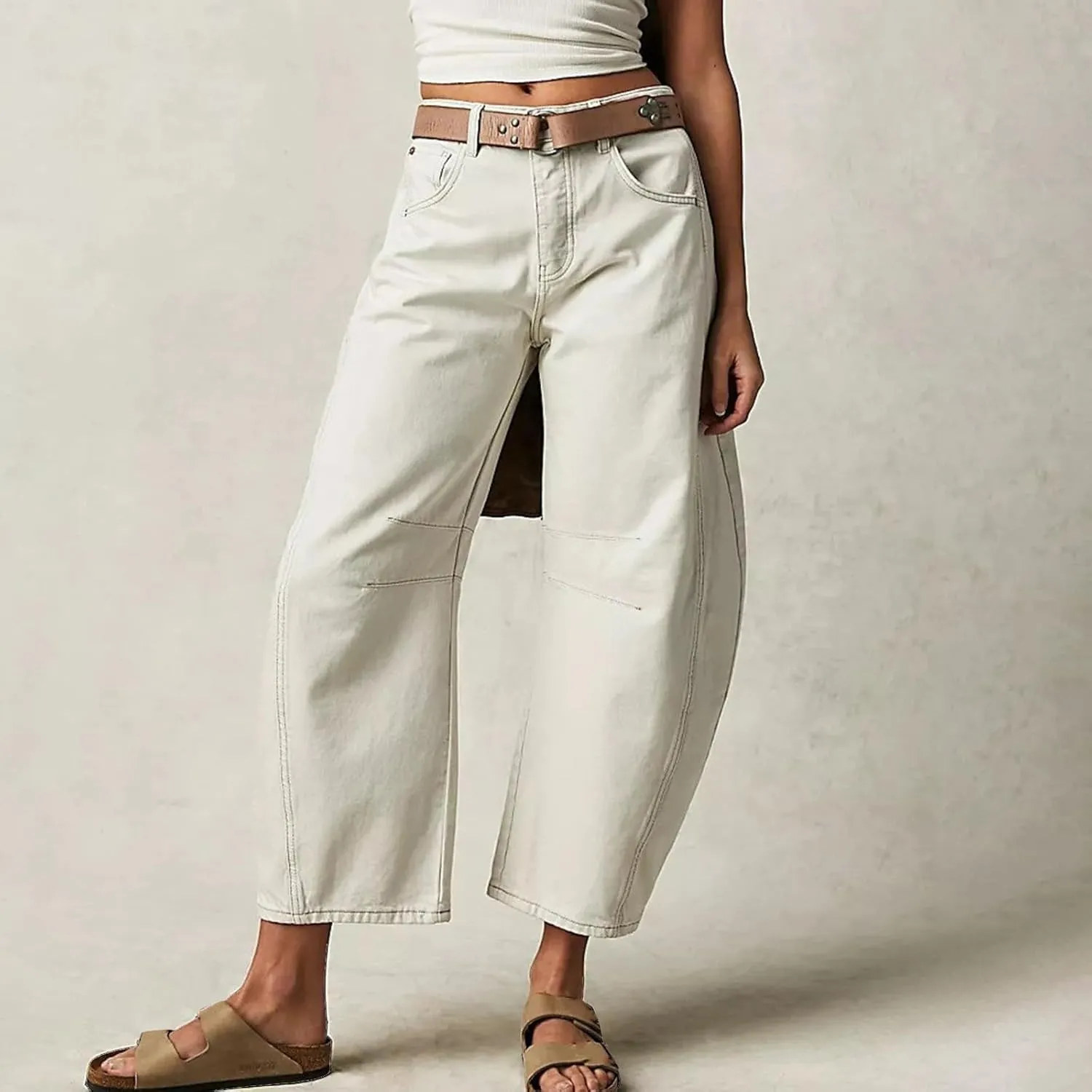Plus Size Women's Barrel Jeans High Waisted Casual Straight Leg Stretchy Trendy Wide Leg Denim Pant Long Trouser 2025