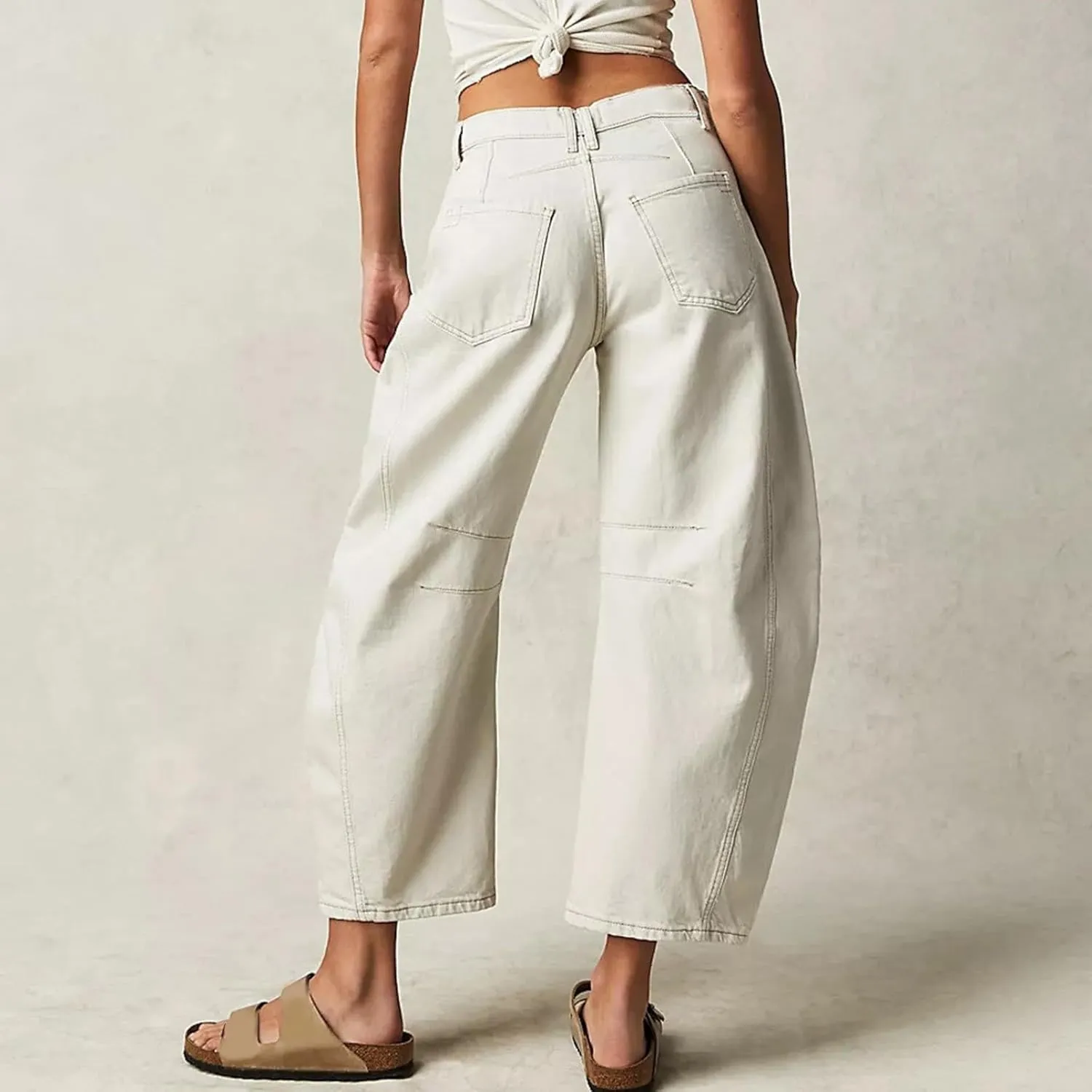 Plus Size Women's Barrel Jeans High Waisted Casual Straight Leg Stretchy Trendy Wide Leg Denim Pant Long Trouser 2025