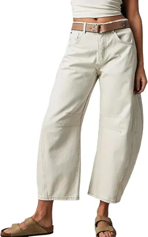 Plus Size Women's Barrel Jeans High Waisted Casual Straight Leg Stretchy Trendy Wide Leg Denim Pant Long Trouser 2025