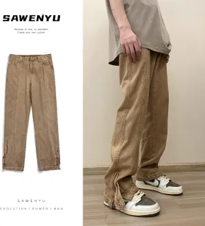 Pooyikoi Men's Baggy Hip-hop Patchwork Jeans Loose Fit Wide Leg Straight Denim Pants Streetwear Fashion Jeans