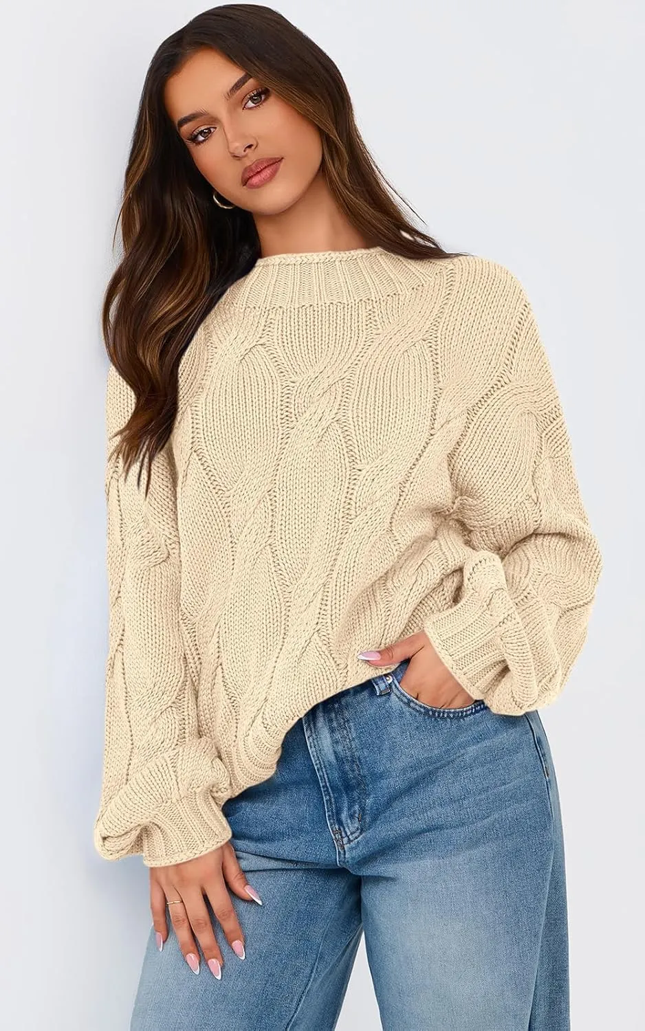 PRETTYGARDEN Women's Cable Knit Sweaters Casual Long Sleeve Crewneck Oversized Chunky Fall Winter Sweater Pullover Tops 2024