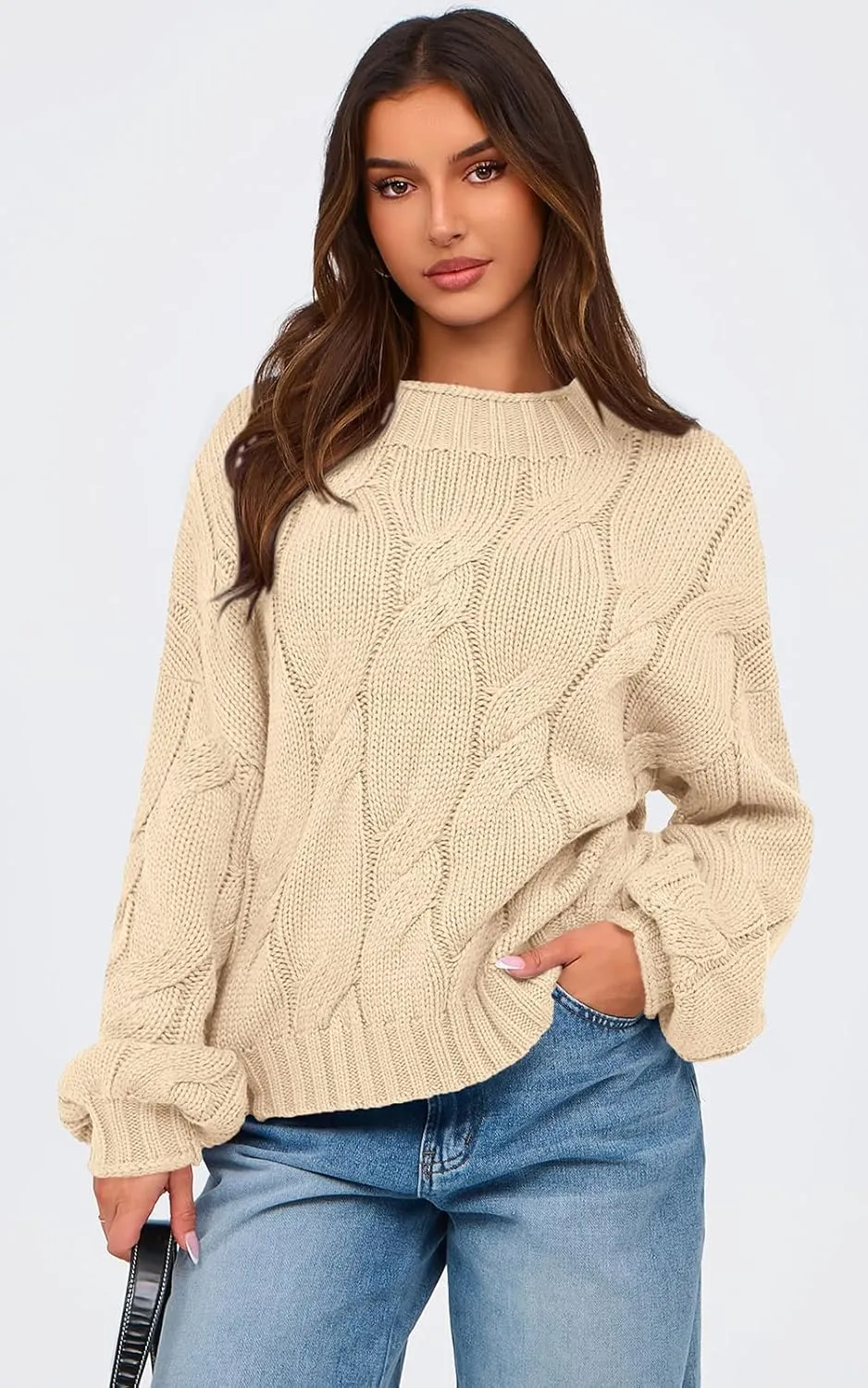 PRETTYGARDEN Women's Cable Knit Sweaters Casual Long Sleeve Crewneck Oversized Chunky Fall Winter Sweater Pullover Tops 2024