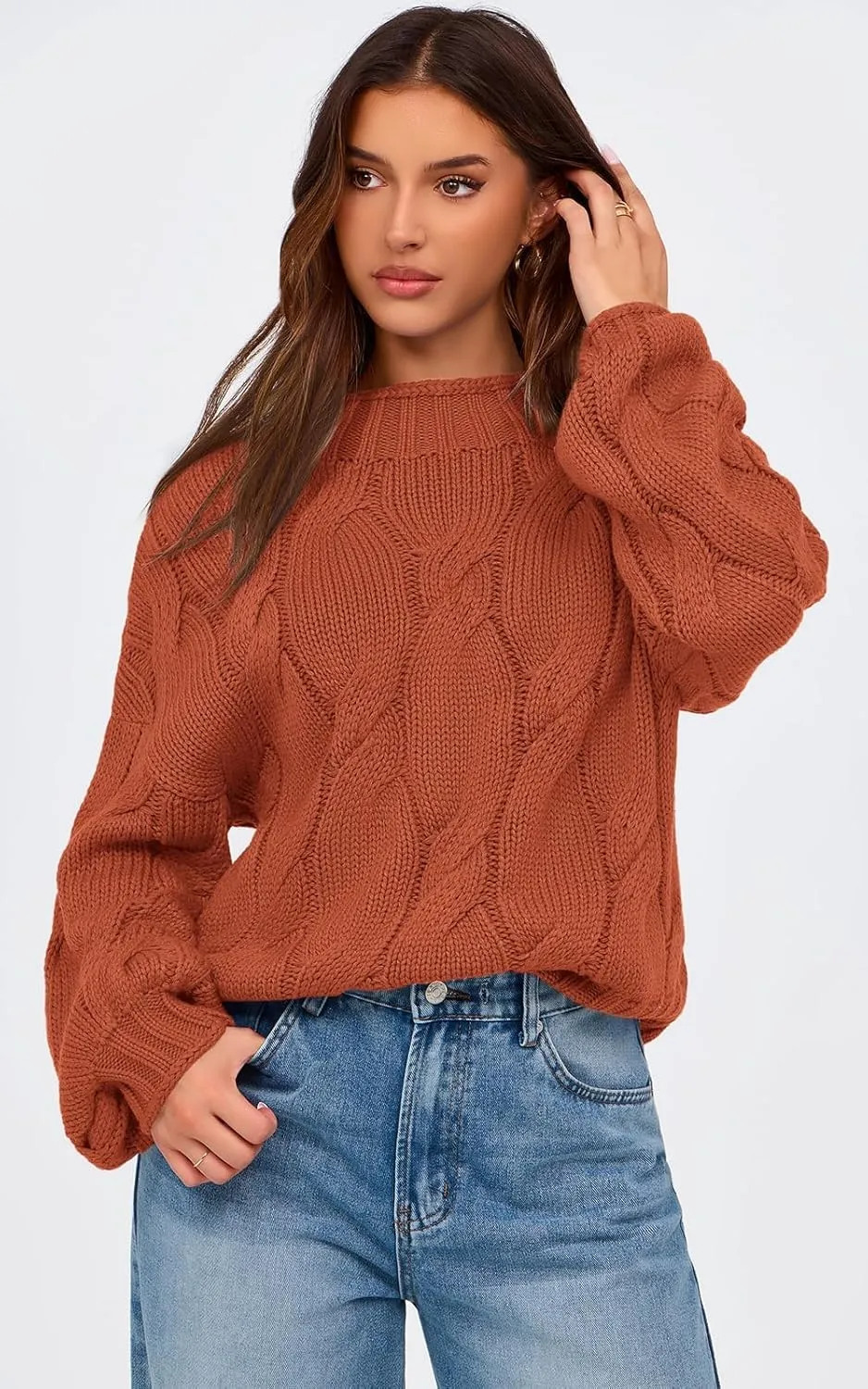 PRETTYGARDEN Women's Cable Knit Sweaters Casual Long Sleeve Crewneck Oversized Chunky Fall Winter Sweater Pullover Tops 2024
