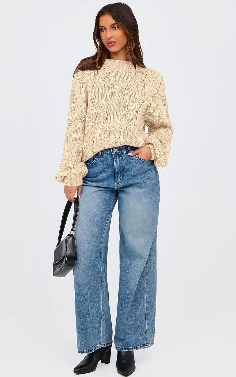 PRETTYGARDEN Women's Cable Knit Sweaters Casual Long Sleeve Crewneck Oversized Chunky Fall Winter Sweater Pullover Tops 2024