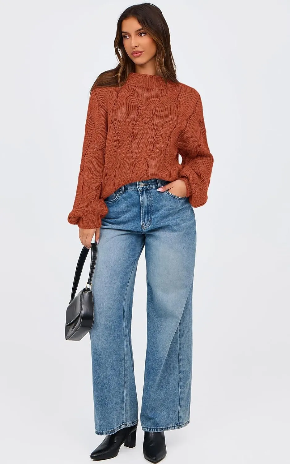 PRETTYGARDEN Women's Cable Knit Sweaters Casual Long Sleeve Crewneck Oversized Chunky Fall Winter Sweater Pullover Tops 2024