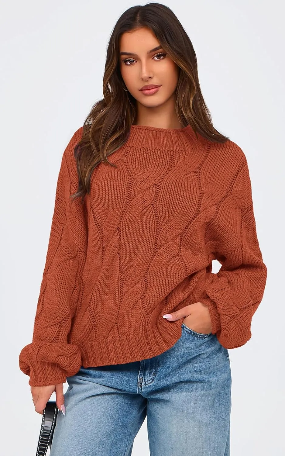 PRETTYGARDEN Women's Cable Knit Sweaters Casual Long Sleeve Crewneck Oversized Chunky Fall Winter Sweater Pullover Tops 2024