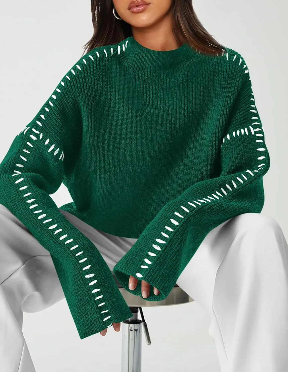 PRETTYGARDEN Women's Chunky Knit Winter Sweaters Casual Long Sleeve Mock Neck Oversized Loose Pullover Sweater Tops