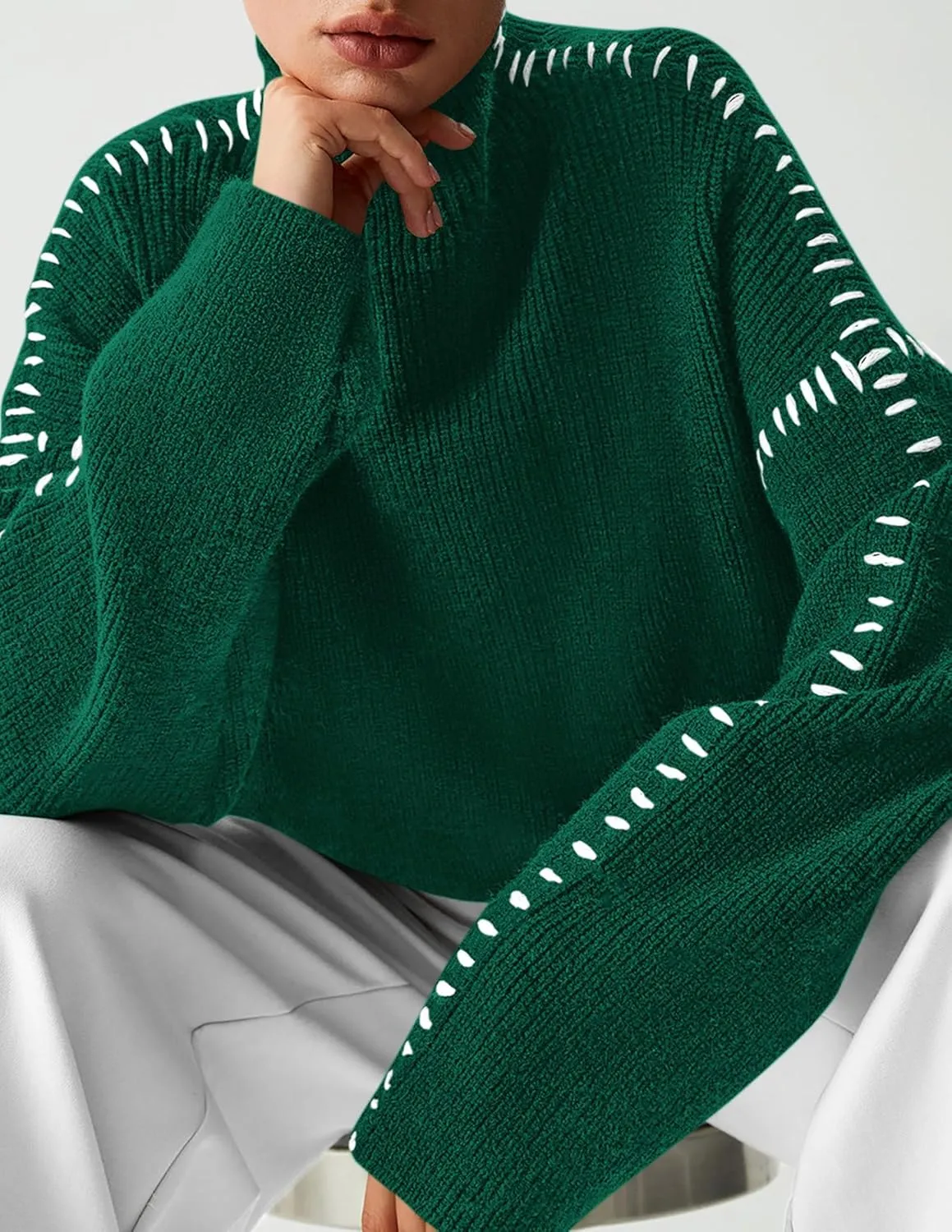 PRETTYGARDEN Women's Chunky Knit Winter Sweaters Casual Long Sleeve Mock Neck Oversized Loose Pullover Sweater Tops