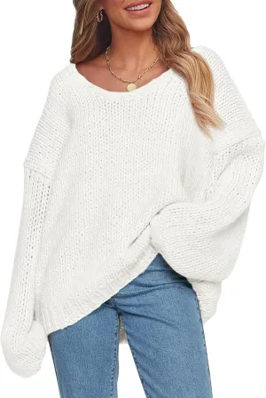PRETTYGARDEN Womens Fall Sweaters Chunky Loose Long Sleeve V Neck Oversized Dressy Casual Knit Pullover Tops