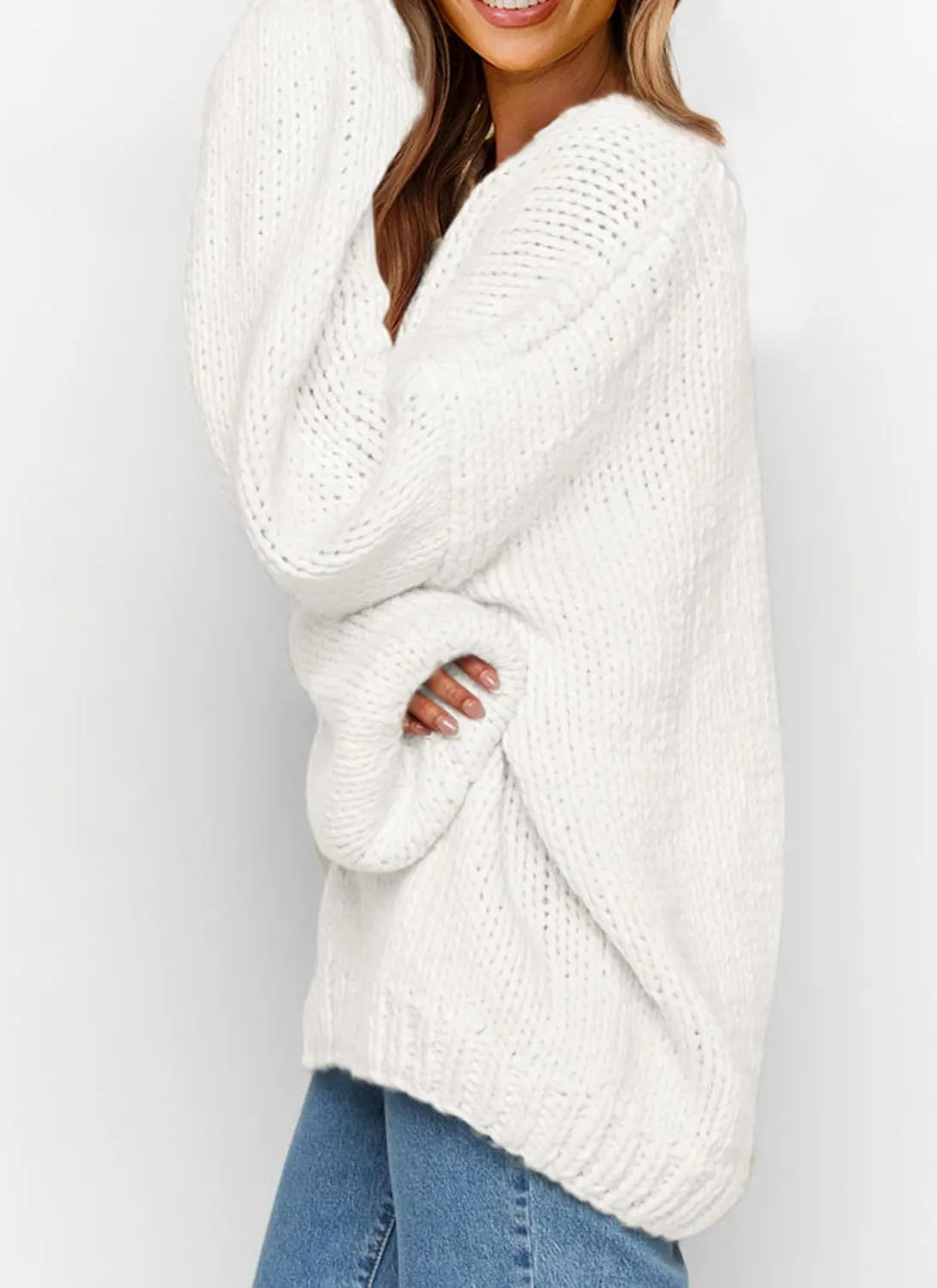 PRETTYGARDEN Womens Fall Sweaters Chunky Loose Long Sleeve V Neck Oversized Dressy Casual Knit Pullover Tops