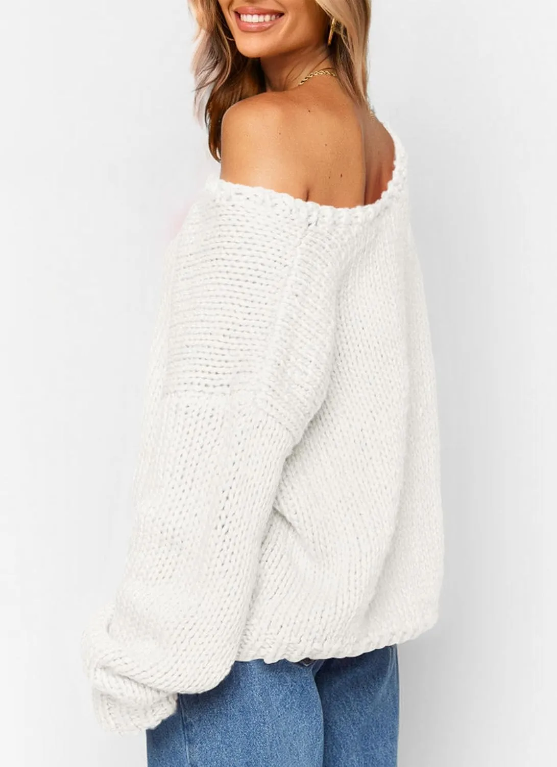 PRETTYGARDEN Womens Fall Sweaters Chunky Loose Long Sleeve V Neck Oversized Dressy Casual Knit Pullover Tops