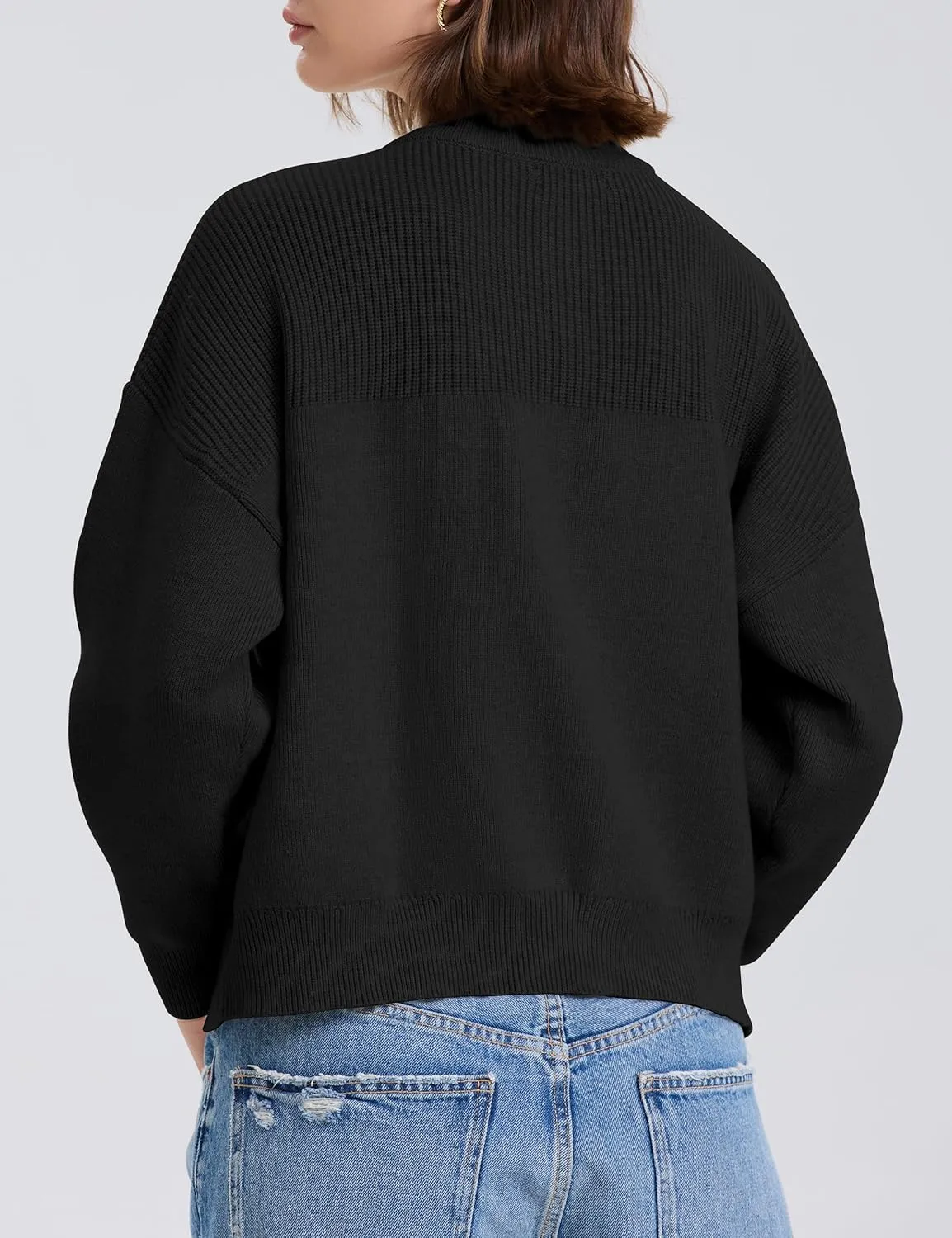 PrettyGuide Women's Long Sleeve Quarter Zip Oversized Pullover Striped Sweater Casual Mock Neck Loose Ribbed Knit Tops