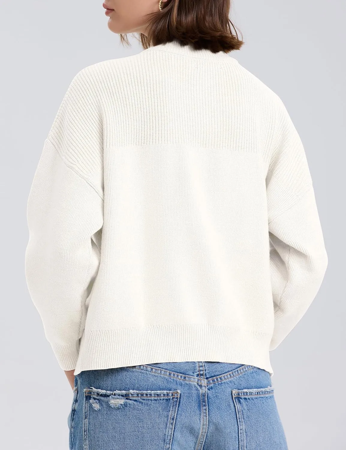 PrettyGuide Women's Long Sleeve Quarter Zip Oversized Pullover Striped Sweater Casual Mock Neck Loose Ribbed Knit Tops