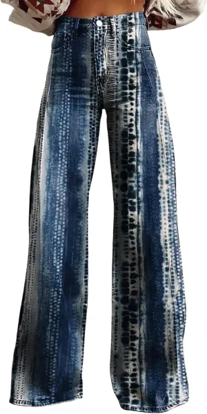 Printed Jeans for Women, Wide Leg Jeans Woman Vintage, Vintage Floral Graphic, 2025 Summer Wide Leg Dark Wash 90s Jean