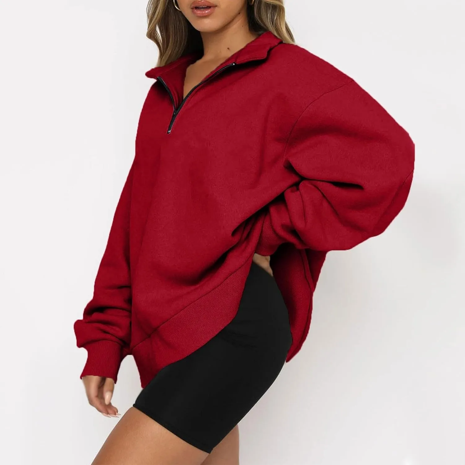 Quarter Zip Pullover for Women Fall Casual Y2k Clothes Drop Shoulder Sweaters Long Sleeve Blouses Half Zip Sweatshirt