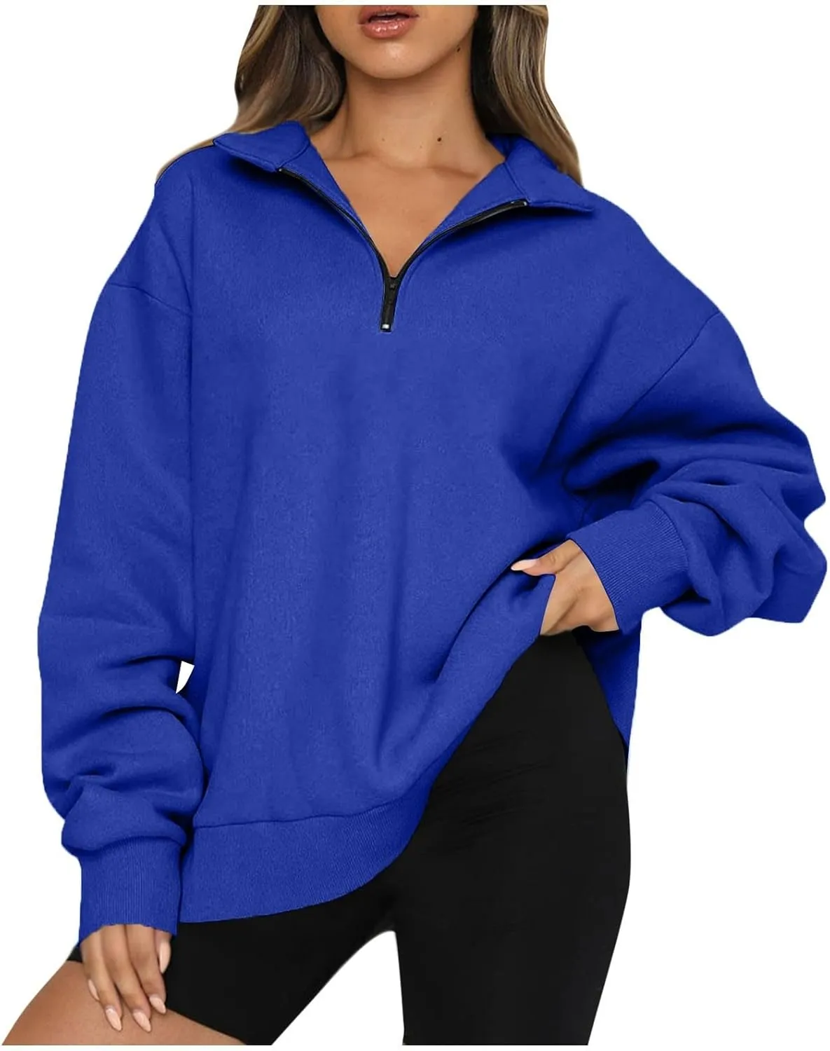 Quarter Zip Pullover for Women Fall Casual Y2k Clothes Drop Shoulder Sweaters Long Sleeve Blouses Half Zip Sweatshirt
