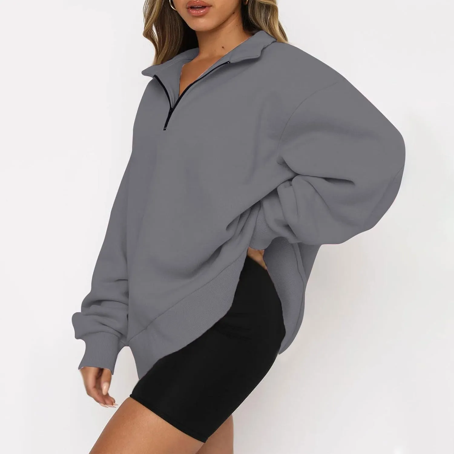 Quarter Zip Pullover for Women Fall Casual Y2k Clothes Drop Shoulder Sweaters Long Sleeve Blouses Half Zip Sweatshirt