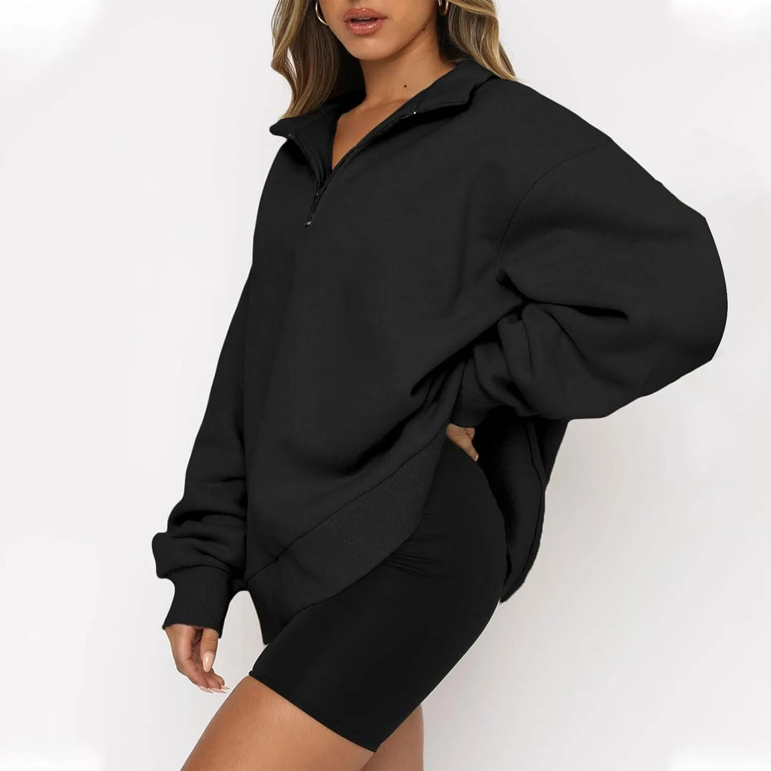 Quarter Zip Pullover for Women Fall Casual Y2k Clothes Drop Shoulder Sweaters Long Sleeve Blouses Half Zip Sweatshirt