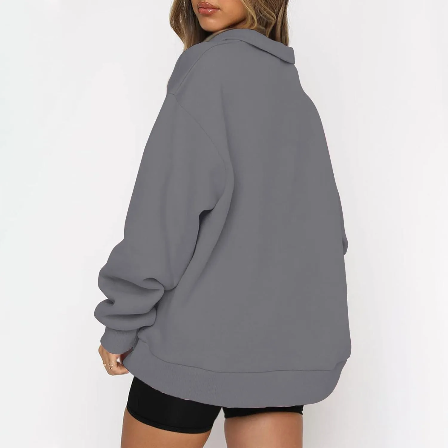 Quarter Zip Pullover for Women Fall Casual Y2k Clothes Drop Shoulder Sweaters Long Sleeve Blouses Half Zip Sweatshirt