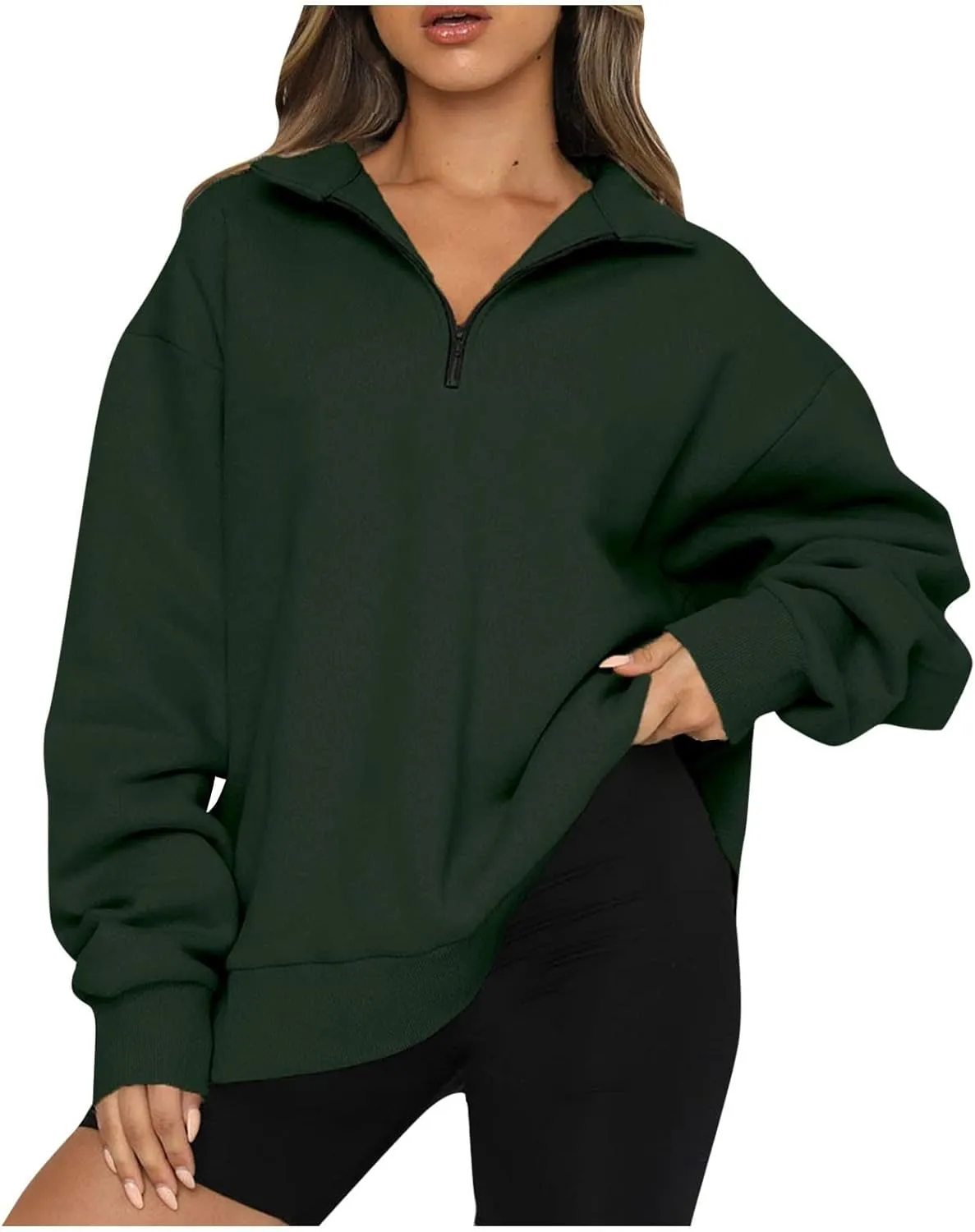 Quarter Zip Pullover for Women Fall Casual Y2k Clothes Drop Shoulder Sweaters Long Sleeve Blouses Half Zip Sweatshirt