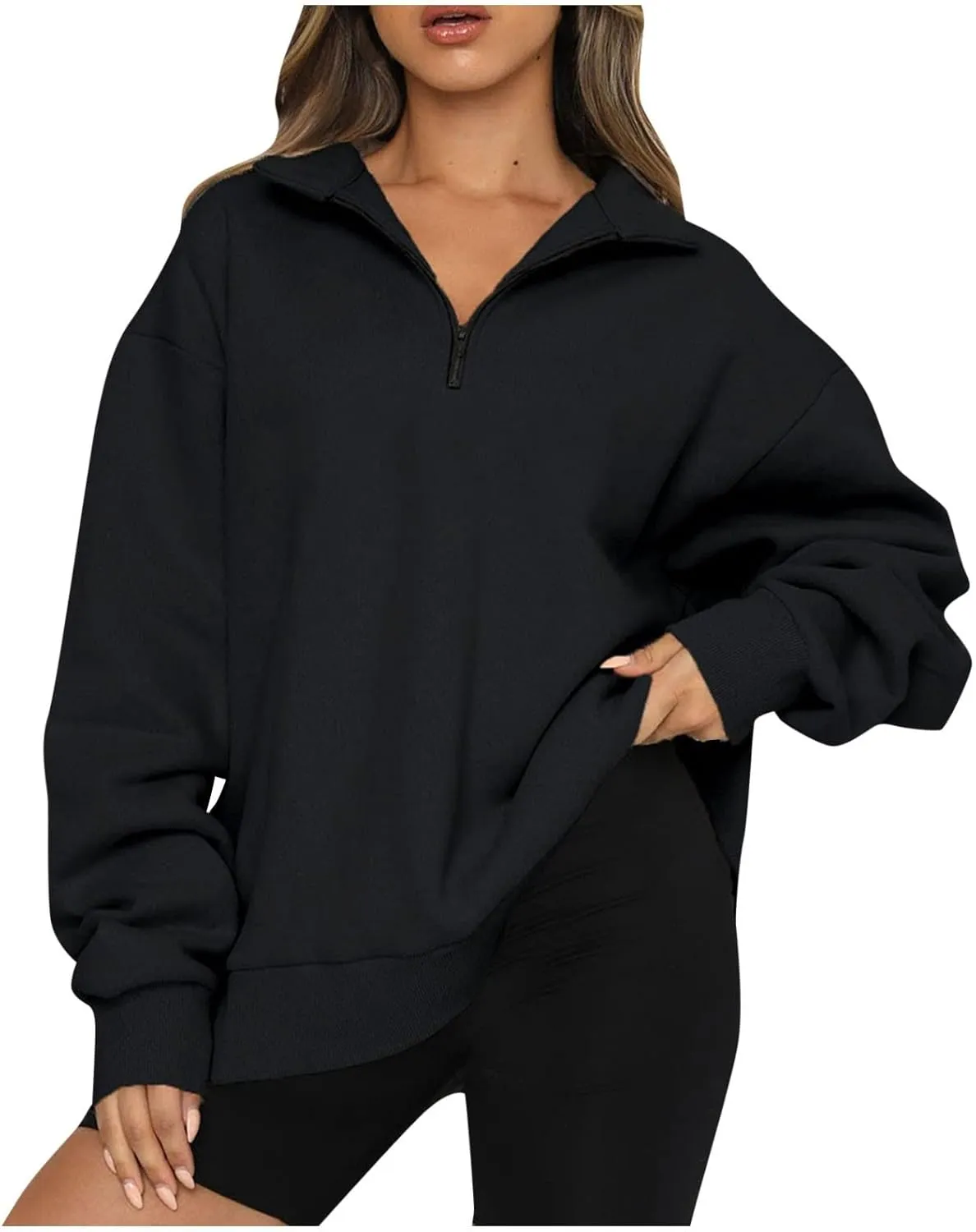 Quarter Zip Pullover for Women Fall Casual Y2k Clothes Drop Shoulder Sweaters Long Sleeve Blouses Half Zip Sweatshirt