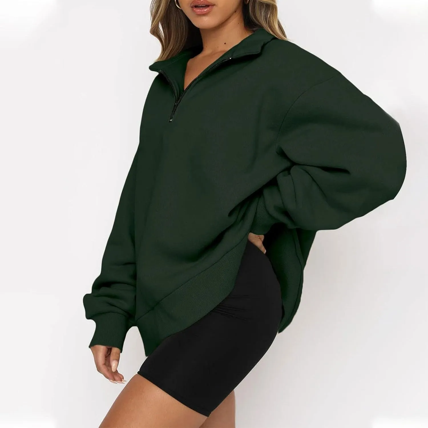 Quarter Zip Pullover for Women Fall Casual Y2k Clothes Drop Shoulder Sweaters Long Sleeve Blouses Half Zip Sweatshirt