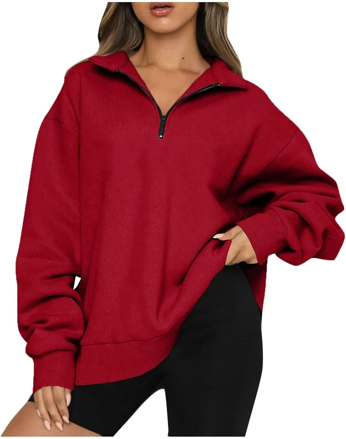 Quarter Zip Pullover for Women Fall Casual Y2k Clothes Drop Shoulder Sweaters Long Sleeve Blouses Half Zip Sweatshirt