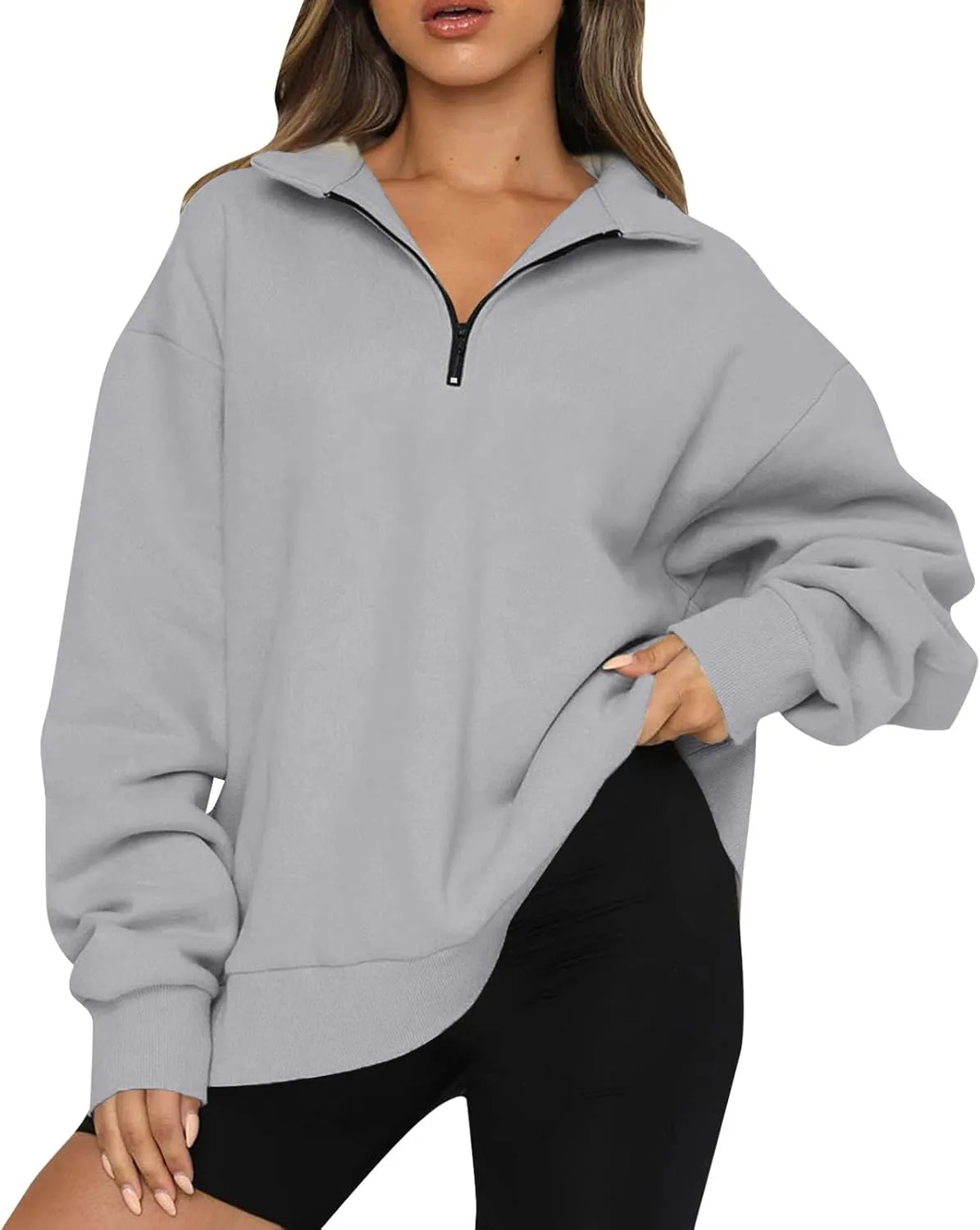 Quarter Zip Pullover for Women Fall Casual Y2k Clothes Drop Shoulder Sweaters Long Sleeve Blouses Half Zip Sweatshirt