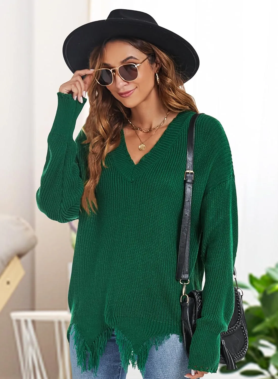 RANPHEE Womens Slouchy Long Sleeve Sweaters Fall Off The Shoulder Cute Baggy Pullover Sweater