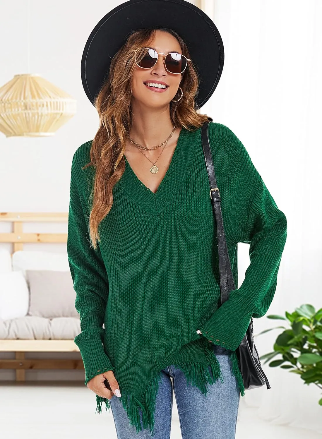 RANPHEE Womens Slouchy Long Sleeve Sweaters Fall Off The Shoulder Cute Baggy Pullover Sweater