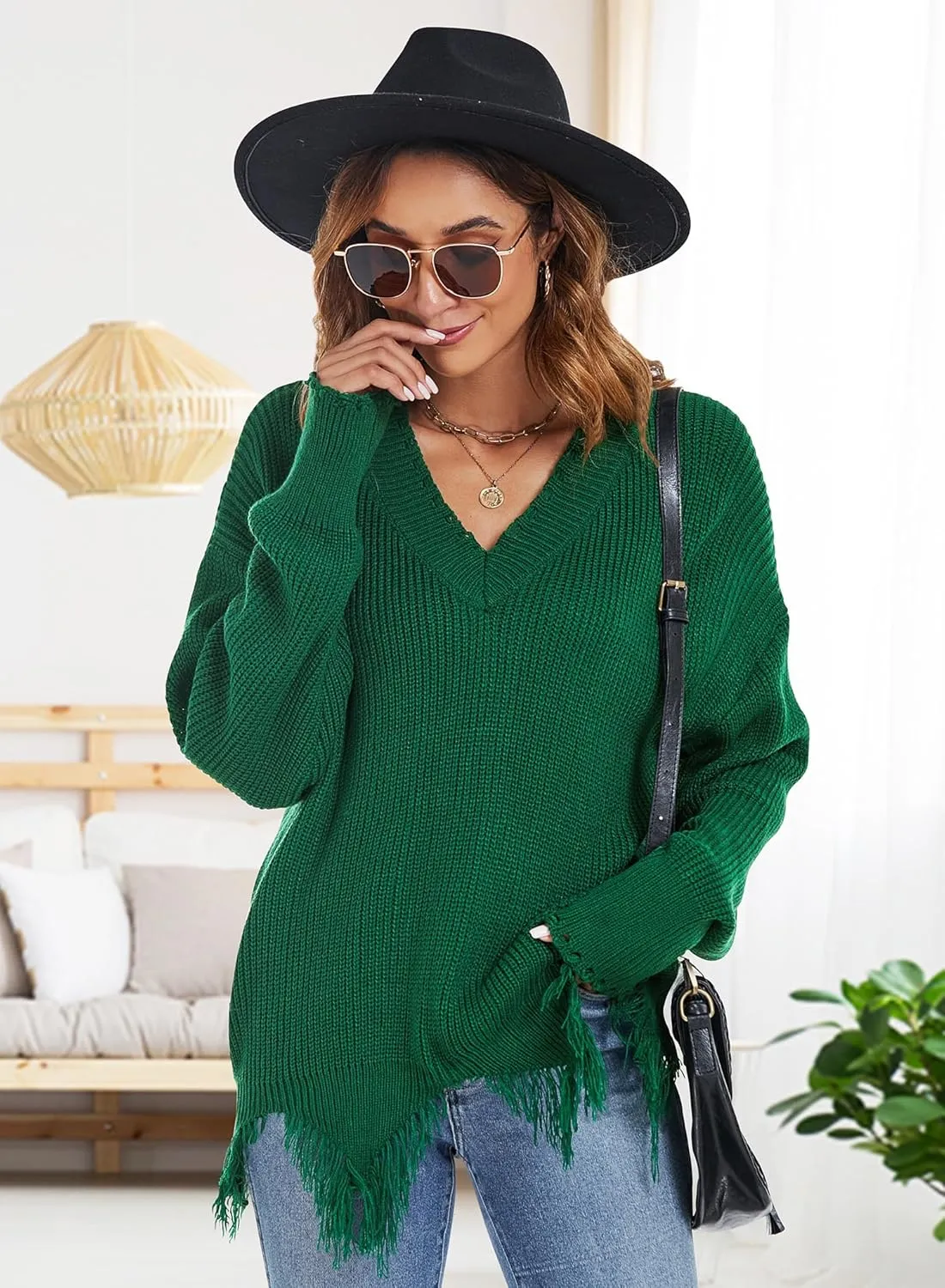 RANPHEE Womens Slouchy Long Sleeve Sweaters Fall Off The Shoulder Cute Baggy Pullover Sweater
