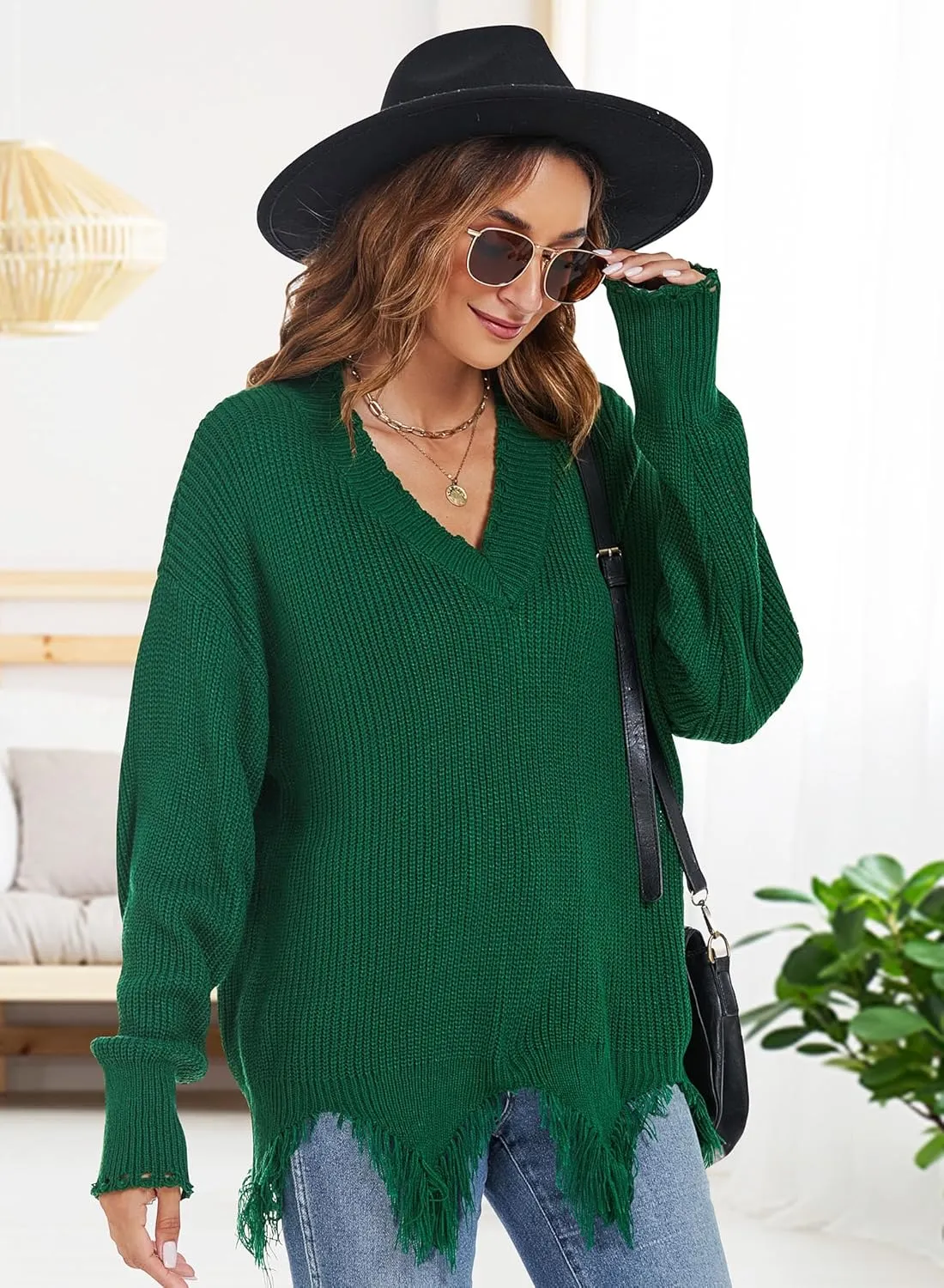 RANPHEE Womens Slouchy Long Sleeve Sweaters Fall Off The Shoulder Cute Baggy Pullover Sweater