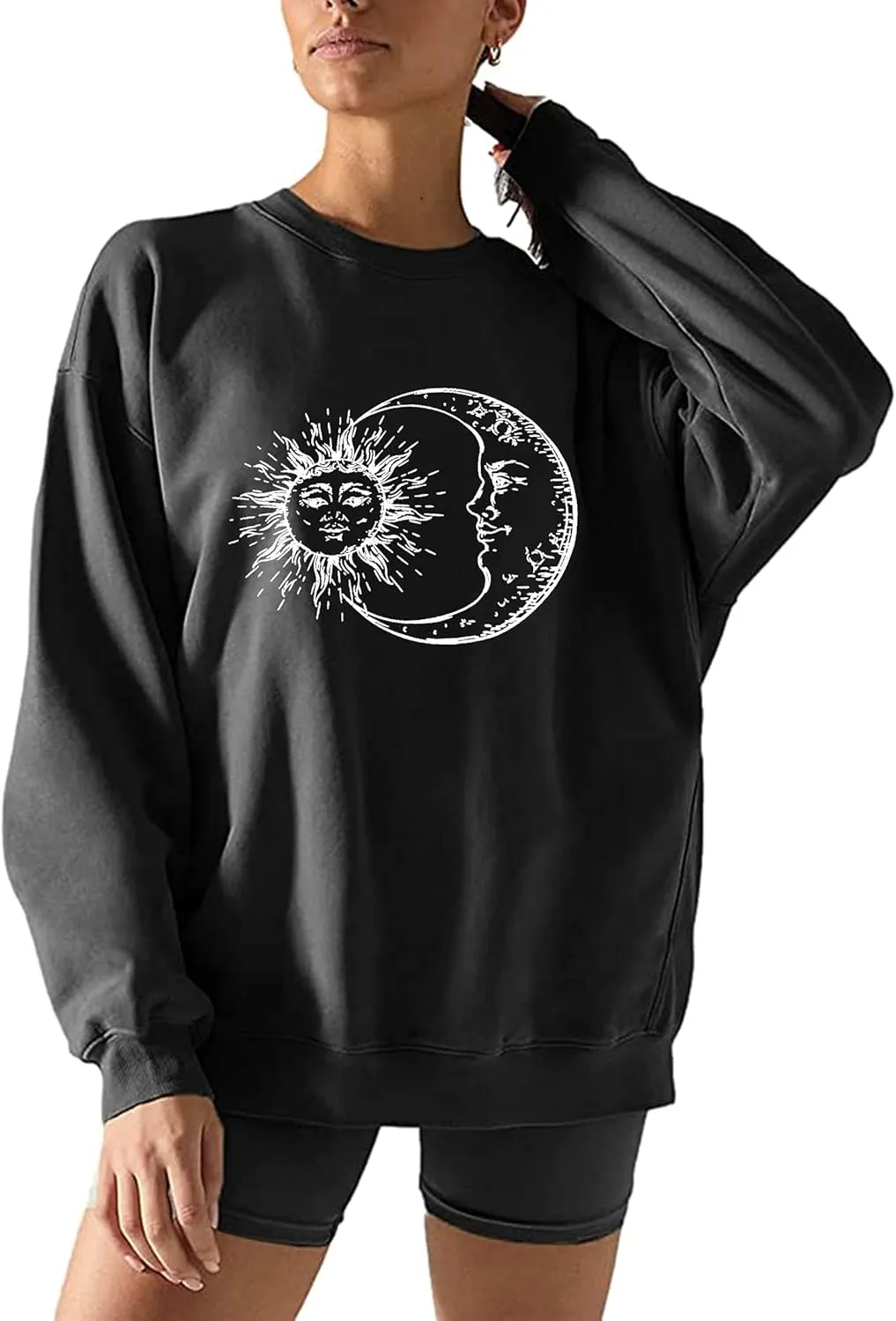 Remidoo Women's Oversized Sun and Moon Graphic Sweatshirts Long Sleeve Pullover Tops