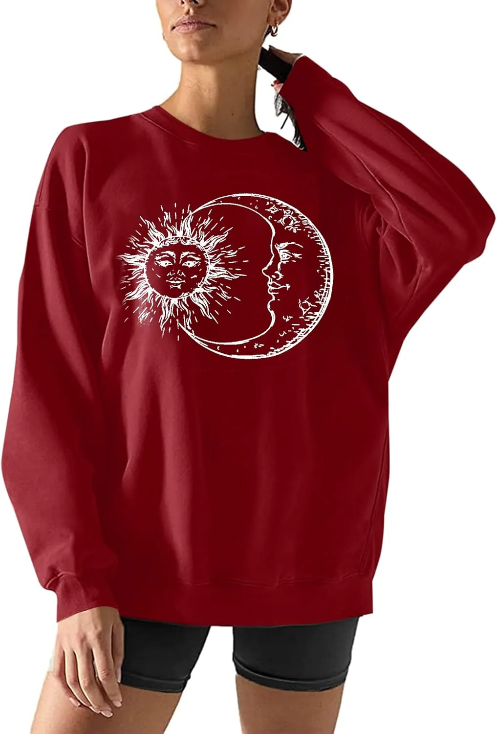 Remidoo Women's Oversized Sun and Moon Graphic Sweatshirts Long Sleeve Pullover Tops