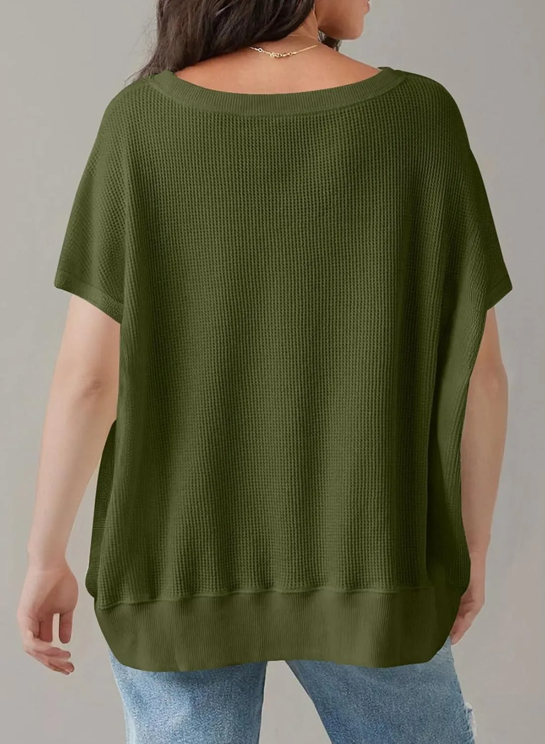 SHEWIN Women's T Shirts Casual Crewneck Waffle Knit Tunic Tops Loose Short Sleeve Shirt Blouse