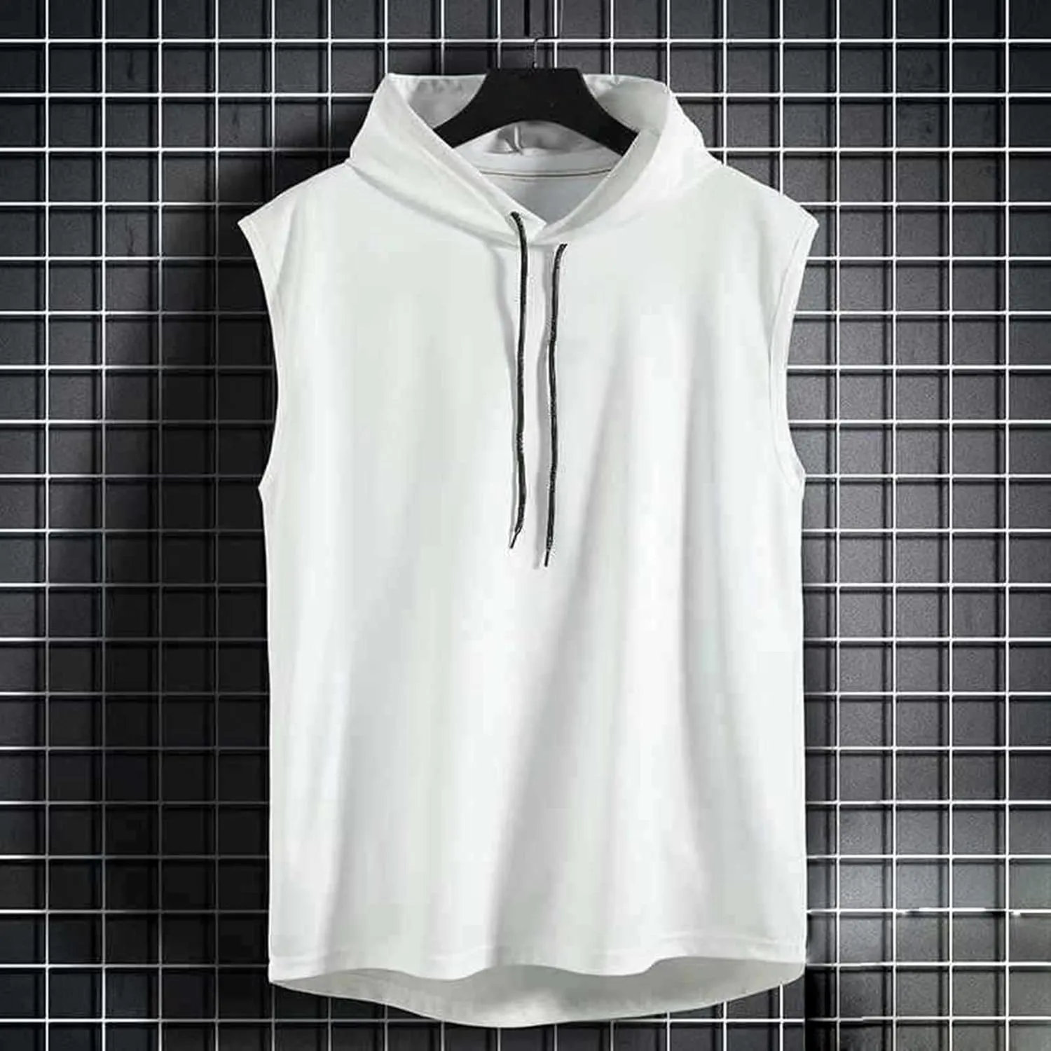 Sleeveless Hoodies for Men Summer Quick Dry Tank Tops Active Workout Muscle Gym T Shirt Bodybuilding Solid Color Tees