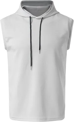 Sleeveless Hoodies for Men Summer Quick Dry Tank Tops Active Workout Muscle Gym T Shirt Bodybuilding Solid Color Tees