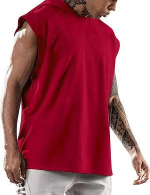Sleeveless Hoodies for Men Summer Workout Tank Tops Lightweight Cut Off T Shirt Bodybuilding Shirts Solid Color Tees