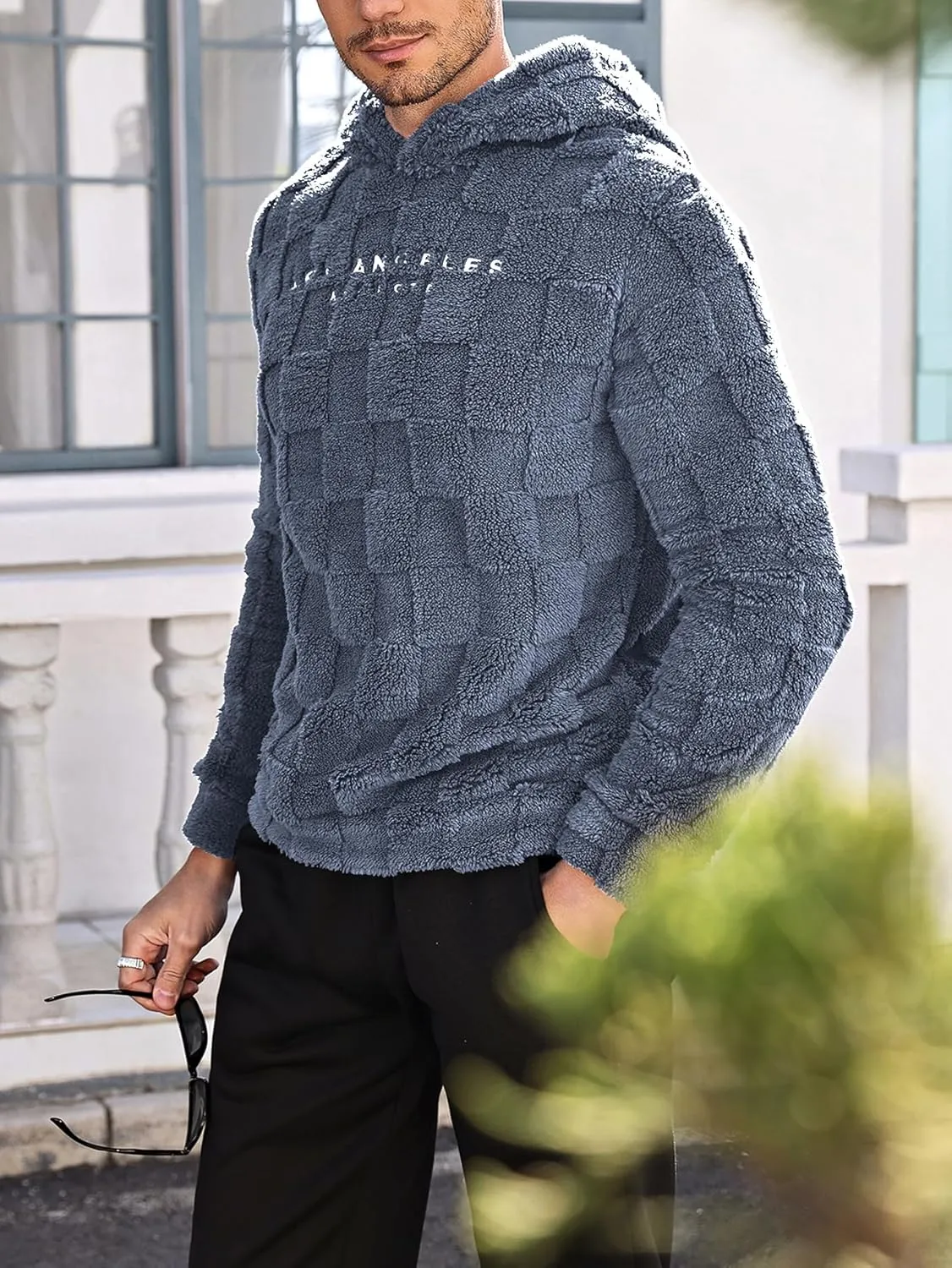 SOLY HUX Hoodies for Men Graphic Fuzzy Sherpa Pullover Hoodie Long Sleeve Winter Fleece Hooded Sweatshirt