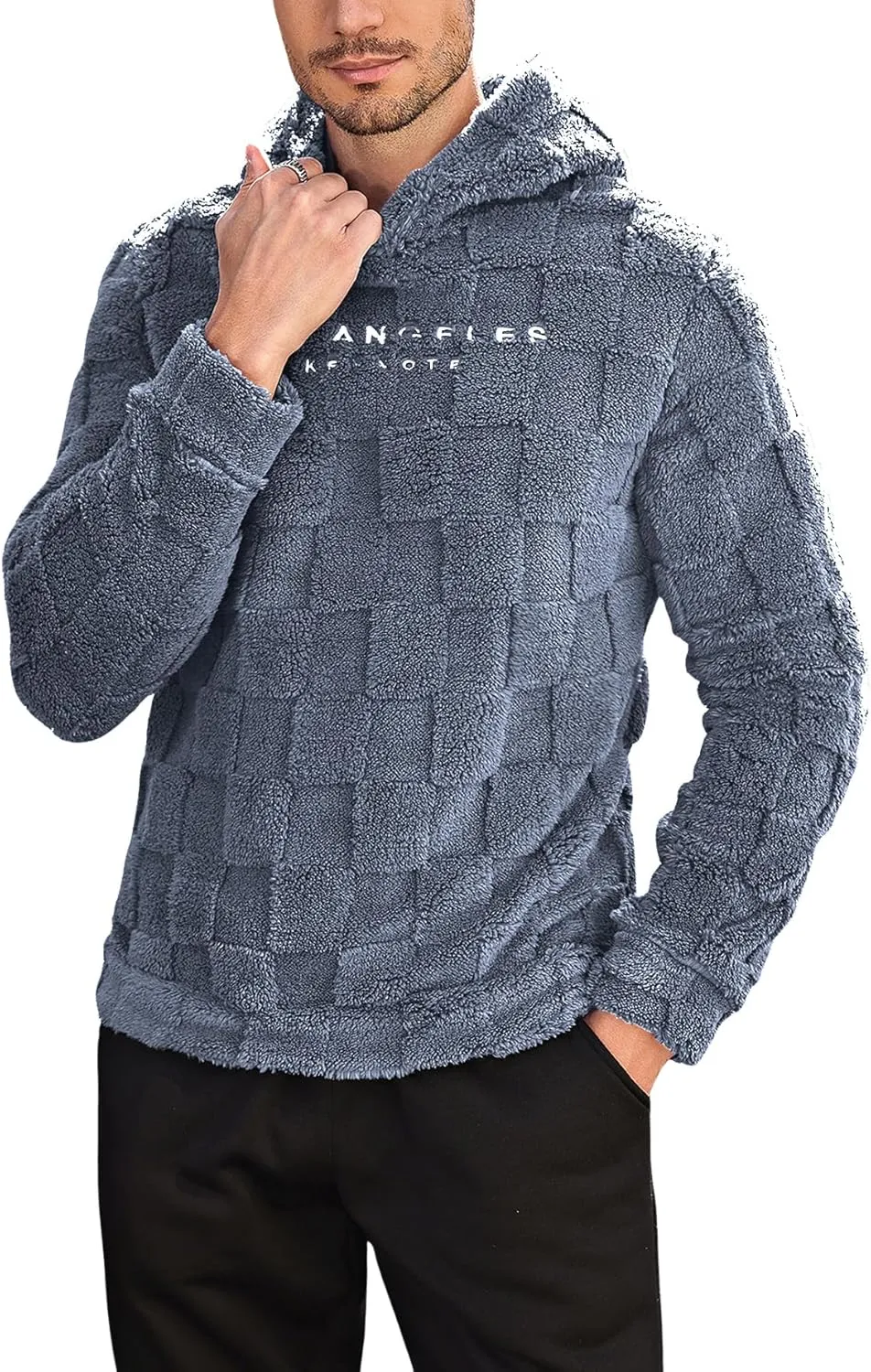 SOLY HUX Hoodies for Men Graphic Fuzzy Sherpa Pullover Hoodie Long Sleeve Winter Fleece Hooded Sweatshirt