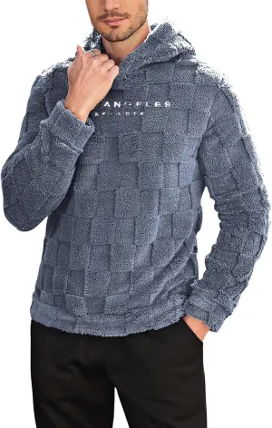 SOLY HUX Hoodies for Men Graphic Fuzzy Sherpa Pullover Hoodie Long Sleeve Winter Fleece Hooded Sweatshirt