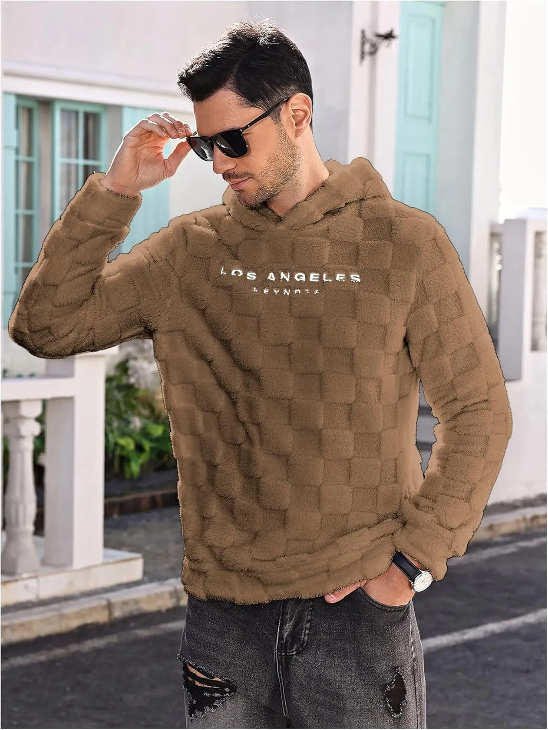 SOLY HUX Hoodies for Men Graphic Fuzzy Sherpa Pullover Hoodie Long Sleeve Winter Fleece Hooded Sweatshirt