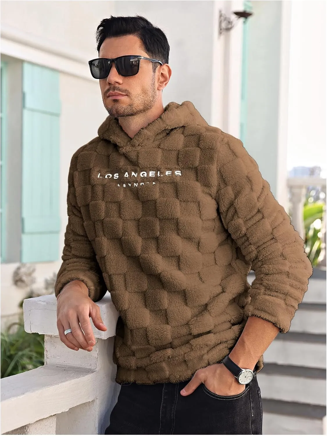 SOLY HUX Hoodies for Men Graphic Fuzzy Sherpa Pullover Hoodie Long Sleeve Winter Fleece Hooded Sweatshirt