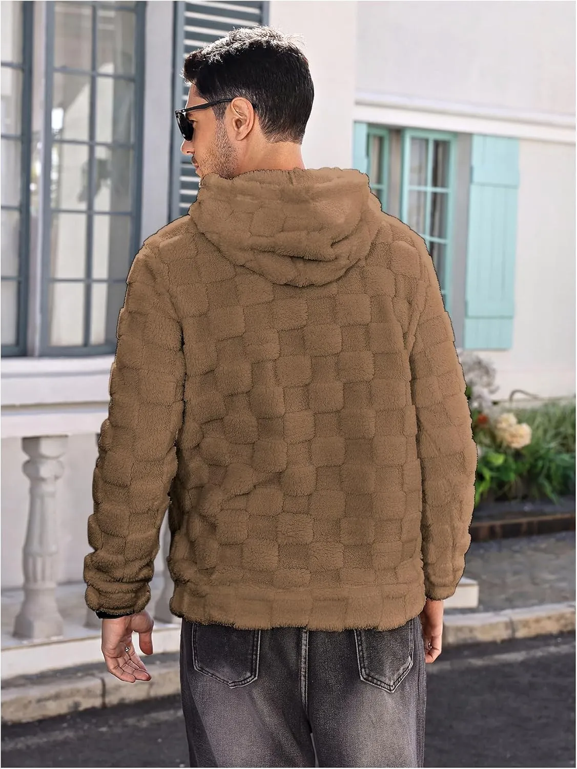SOLY HUX Hoodies for Men Graphic Fuzzy Sherpa Pullover Hoodie Long Sleeve Winter Fleece Hooded Sweatshirt