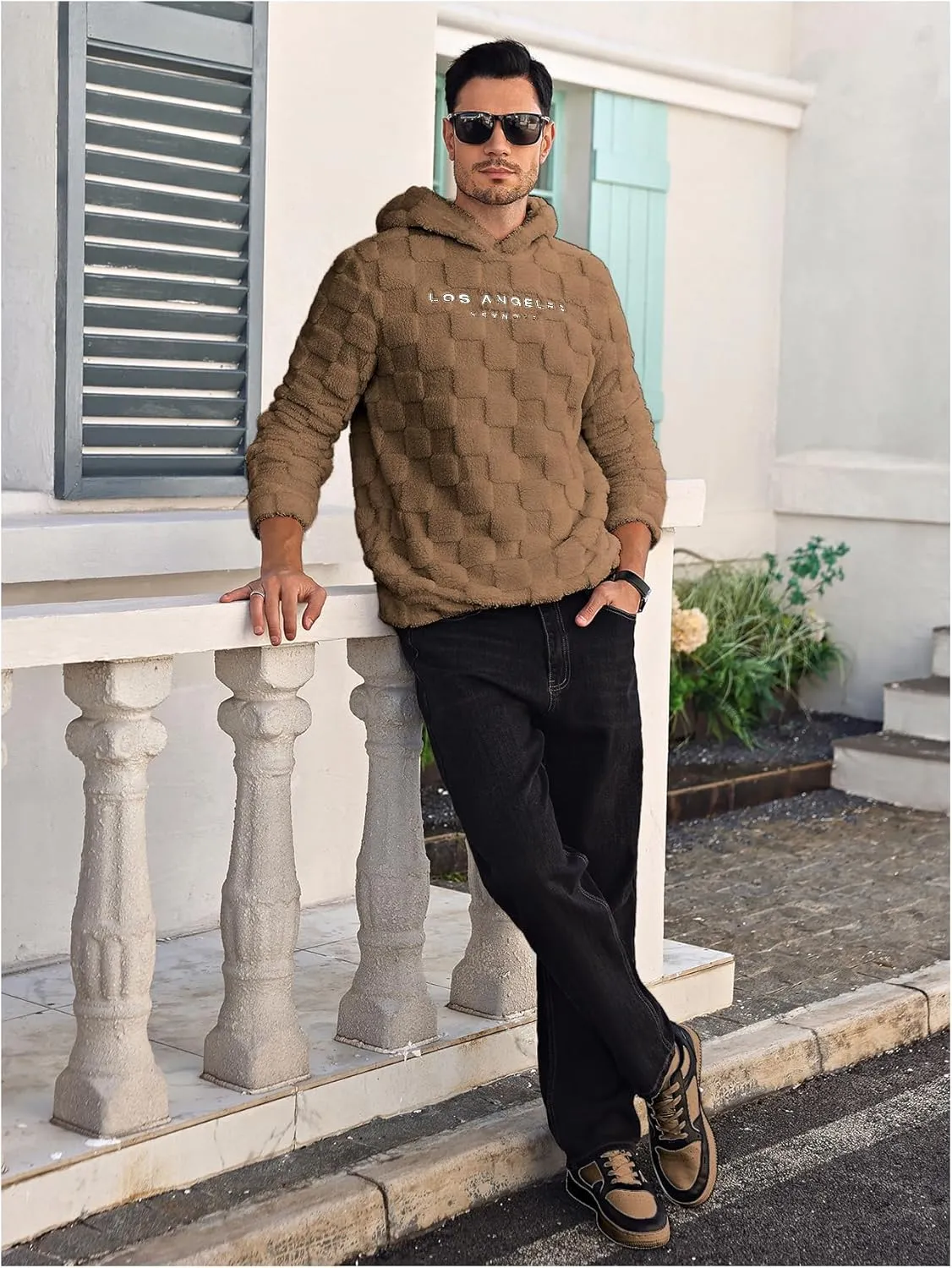 SOLY HUX Hoodies for Men Graphic Fuzzy Sherpa Pullover Hoodie Long Sleeve Winter Fleece Hooded Sweatshirt