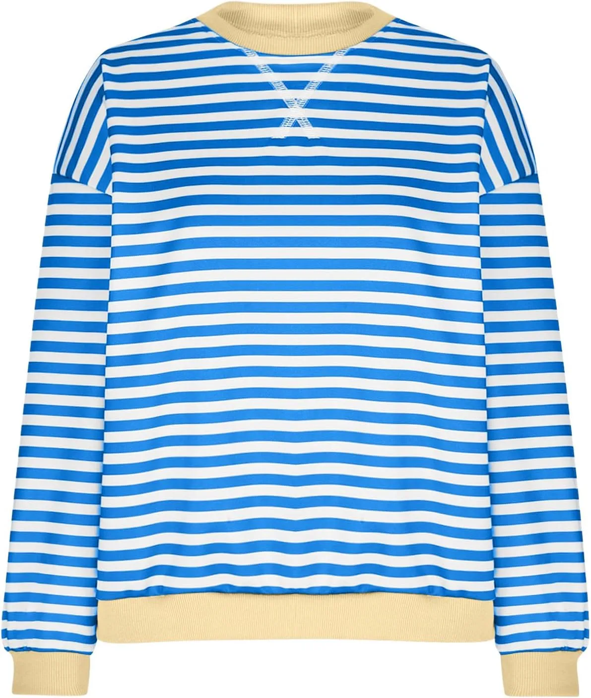 Striped Color Block Sweatshirt for Women Oversized Casual Crewneck Tops Long Sleeve Fleece Fashion Loose Fit Sweater