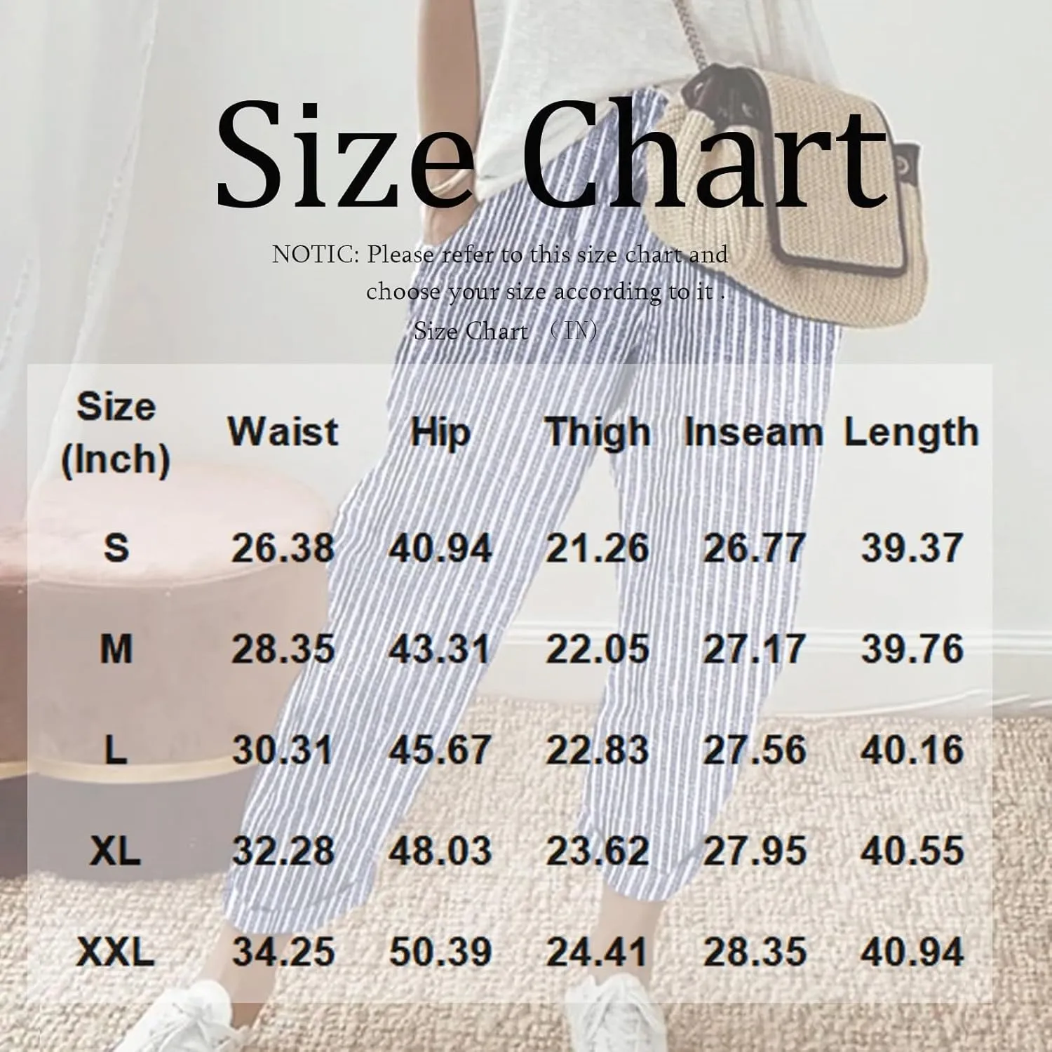Striped Linen Pants Women Casual High Waisted Wide Leg Cropped Pants Summer Boho Gauze Capri Pant with Pockets