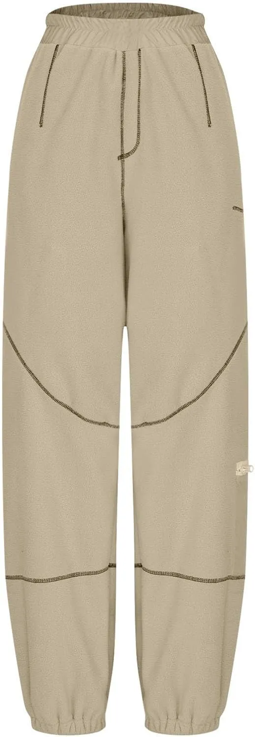 Sweatpants for Women Fleece Sherpa Fluffy Snow Pants Winter Warm Baggy Ski Pants with Pocket